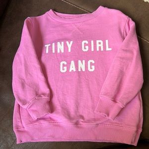 NWOT: Jean + June ‘Tiny Girl Gang’ pink sweatshirt, size 2t-3t
